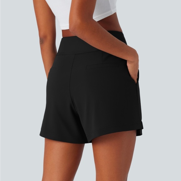 High Waisted Side Pocket Wide Leg Work Shorts - Picture 3 of 6